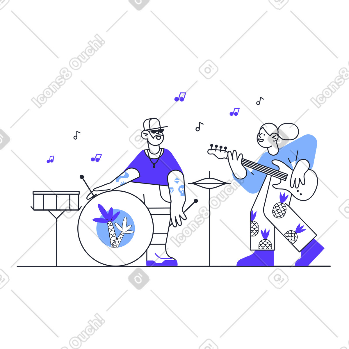 Guitar player and drummer illustration band clipart free vector graphics for music