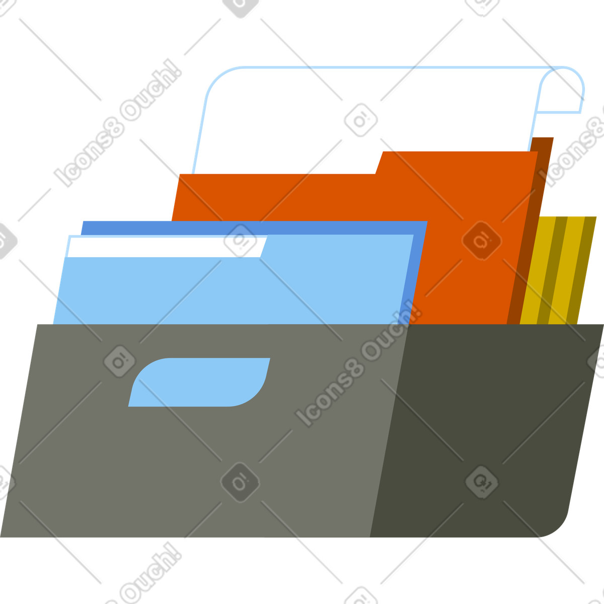 Box with folders and documents illustration in PNG, SVG