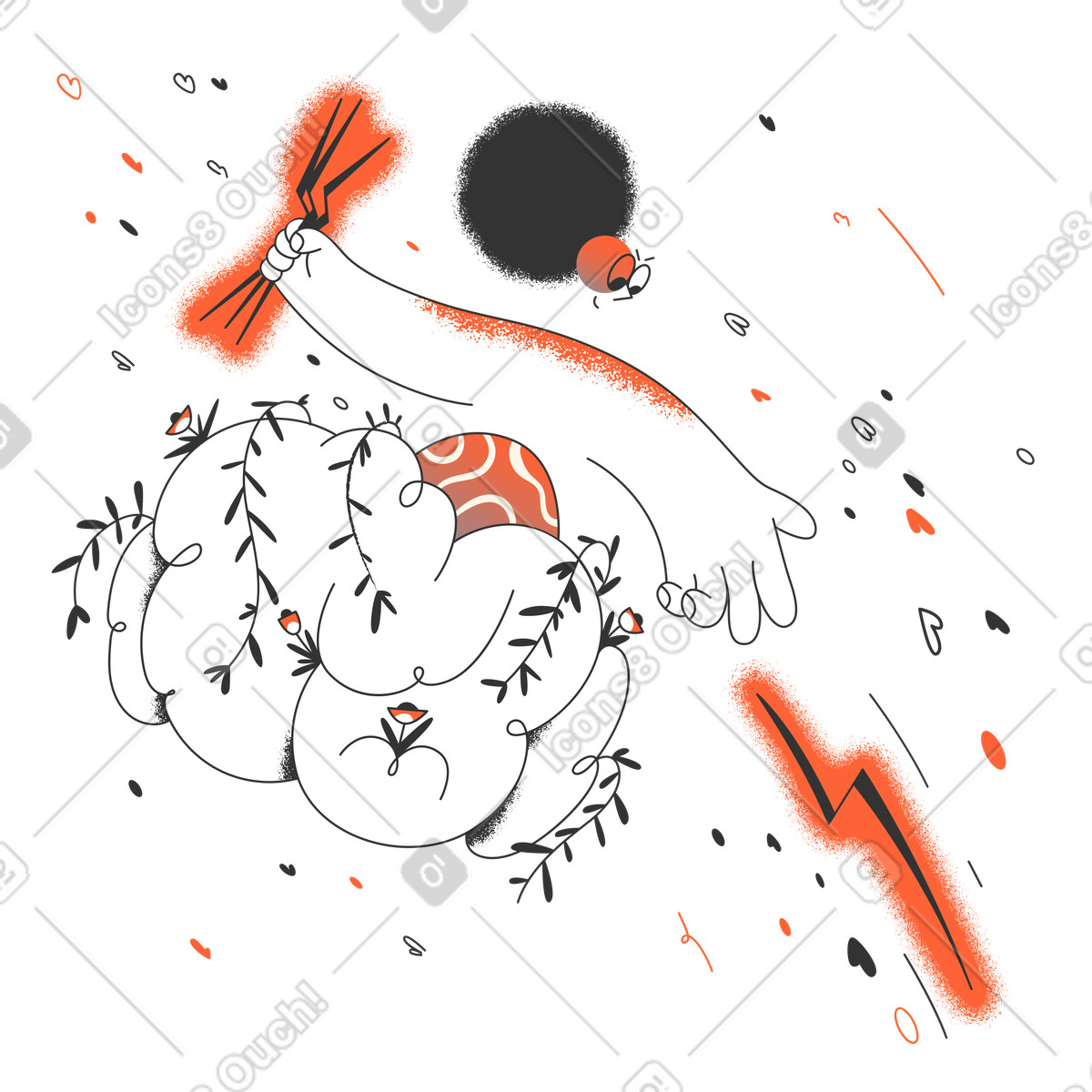 Sending lightning bolts, Rapid idea sharing, Fast communication metaphor illustration in Crayon style download in PNG, SVG