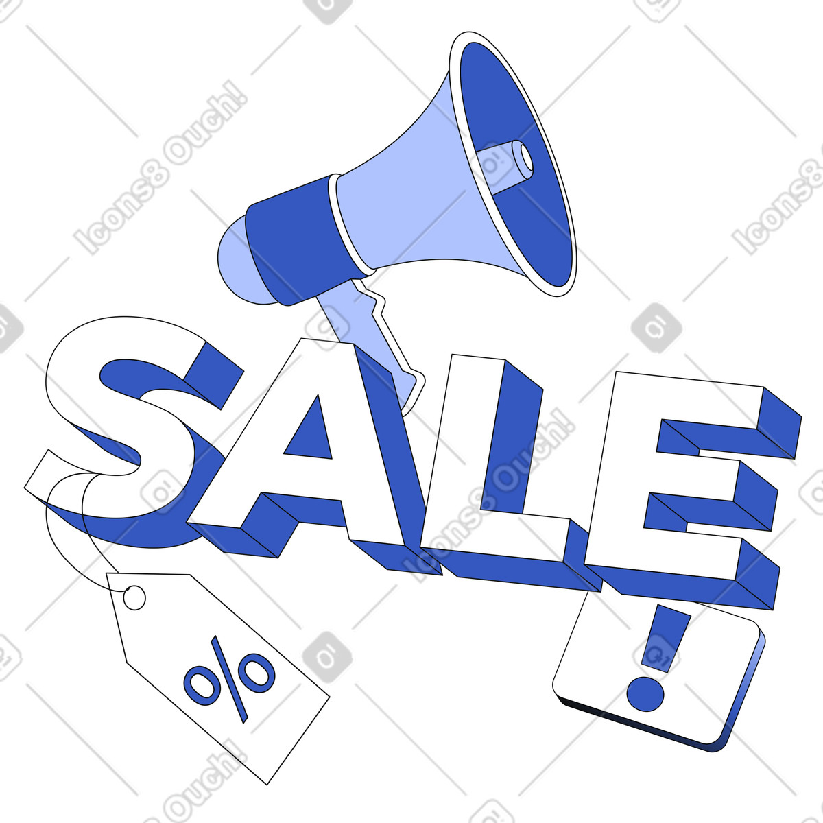 Word Sale and megaphone illustration in Techny style download in PNG, SVG