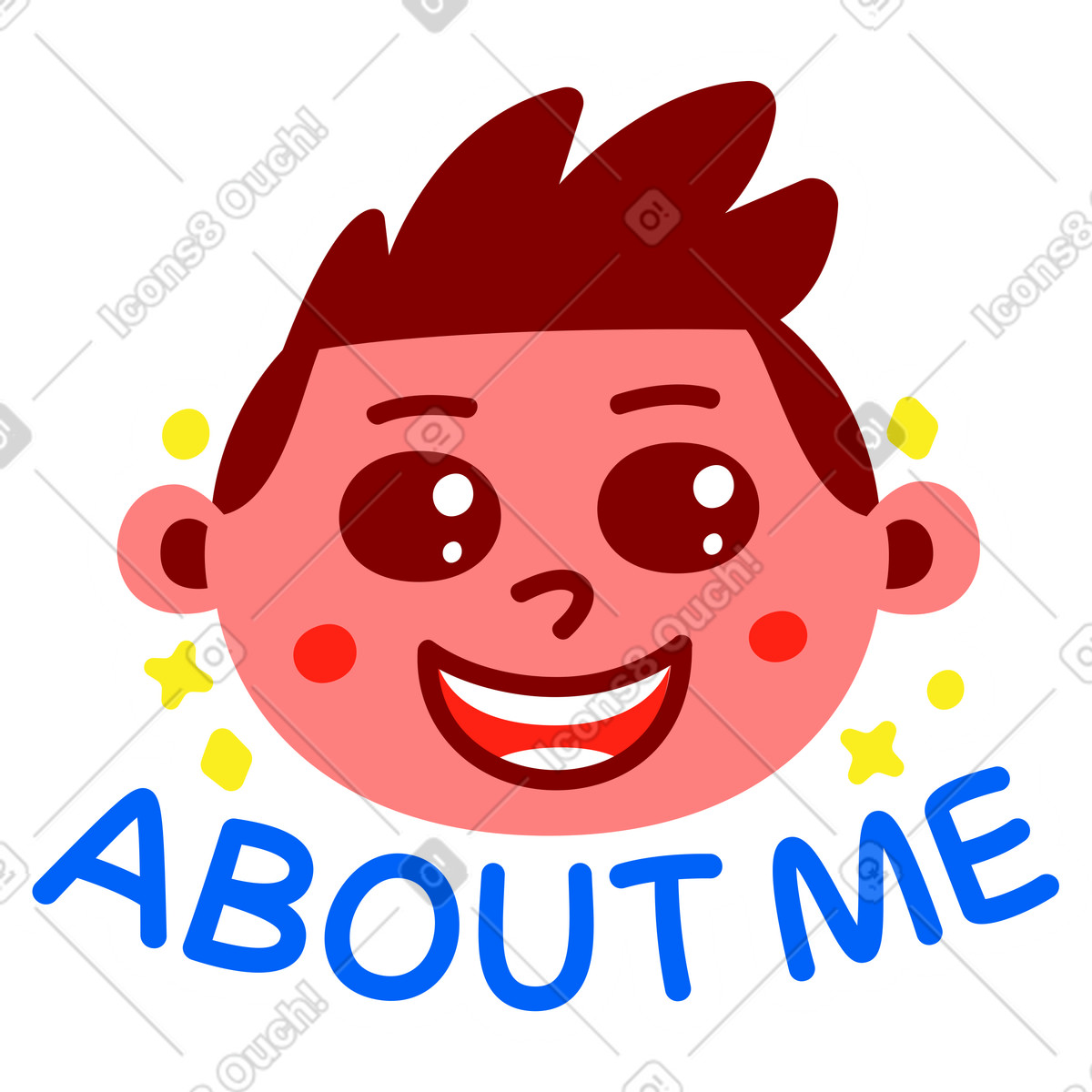 Lettering スタイルの 私についてのレタリングステッカー男の子黄色の赤いテキスト のイラストをPNG、SVG形式でダウンロード
