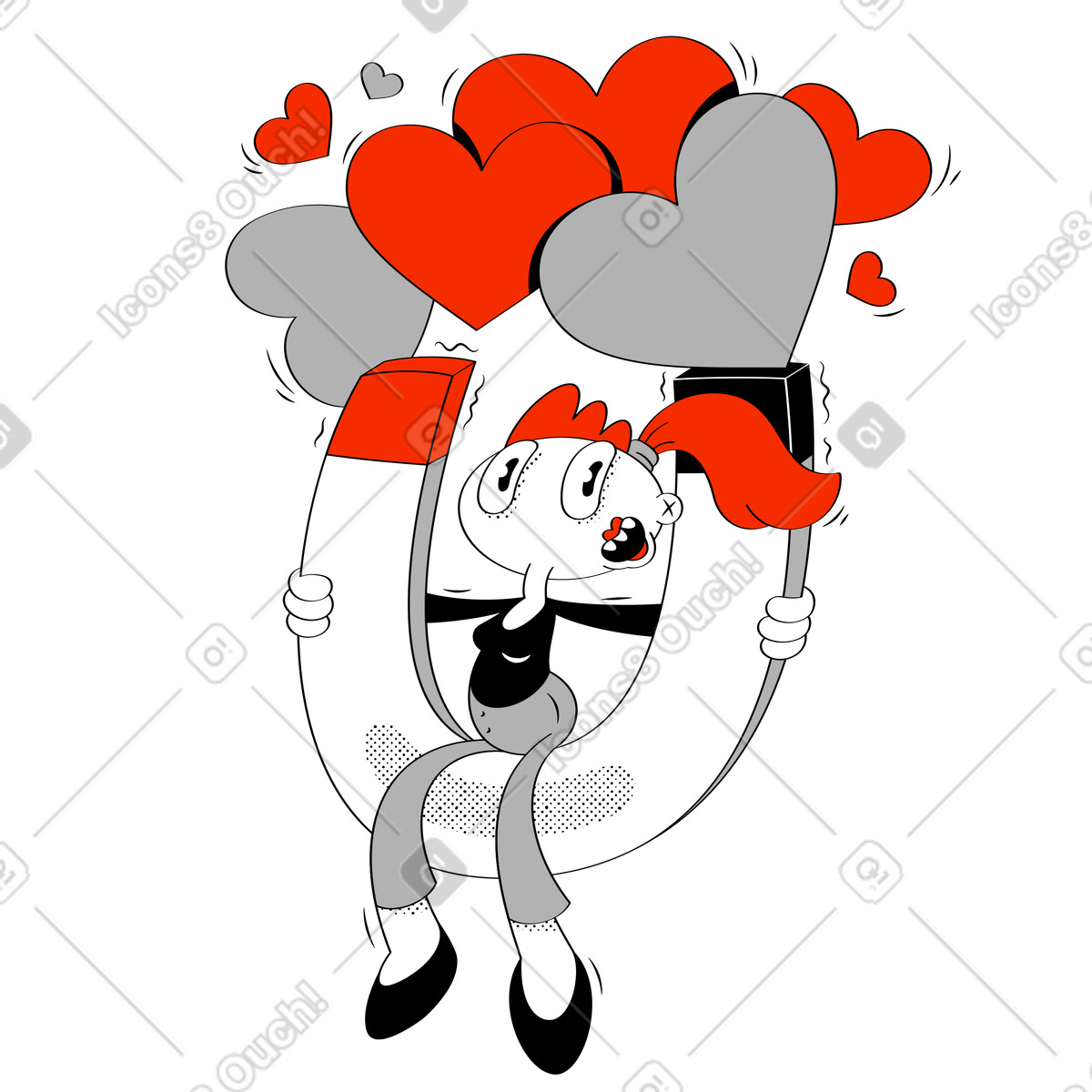 Influencer girl sitting on magnet attracting likes illustration in Looney style download in PNG, SVG
