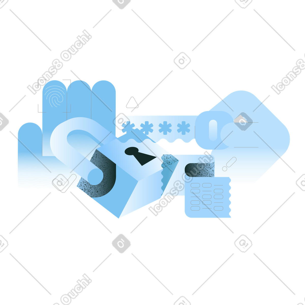 Lock, key with password and biometric sign, Personal data protection illustration in Concept style download in PNG, SVG