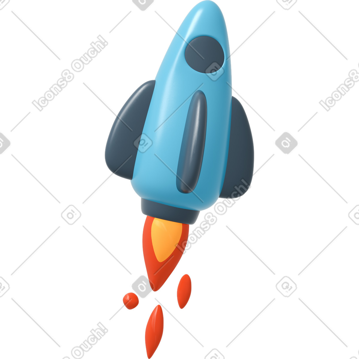 下载 3D Flame 风格的 Bue火箭飞起来 插画，支持 PNG、SVG 格式