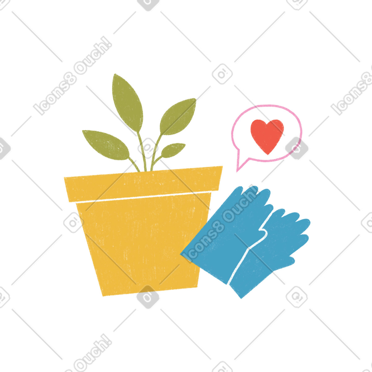 Potted plant and gloves illustration in Tutti style download in PNG, SVG