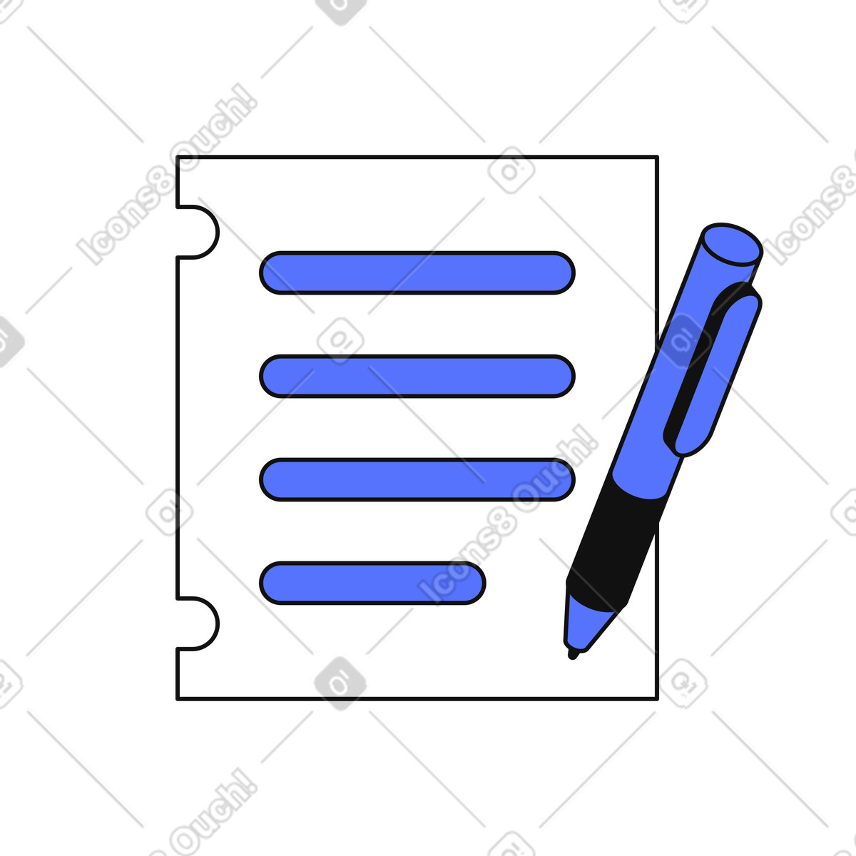 Document writing checklist with pen for notes and task management illustrazione in stile scarica in PNG, SVG