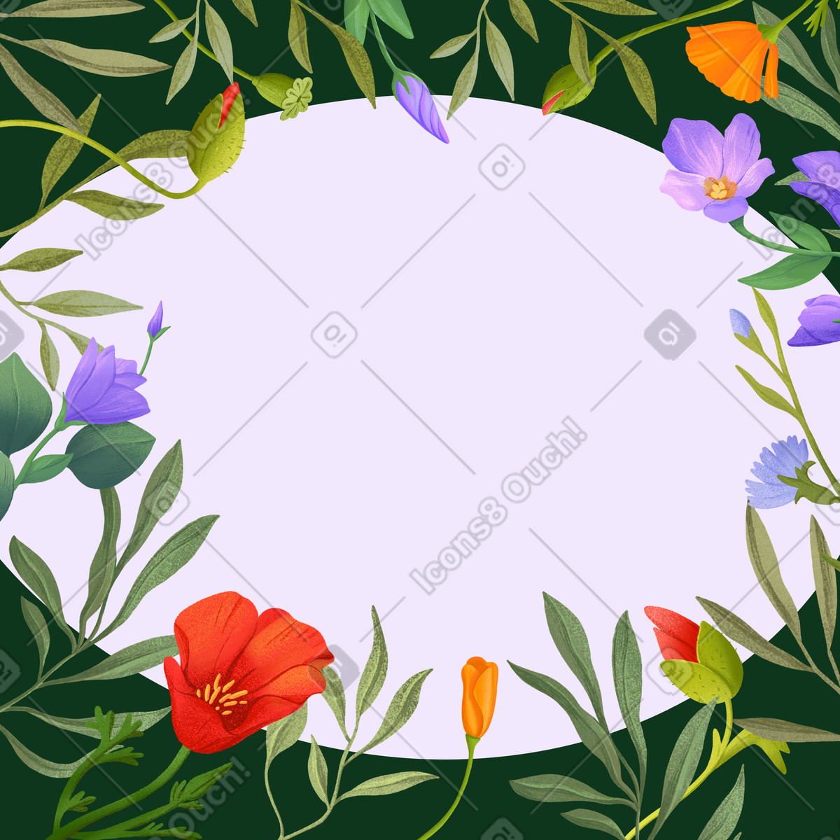 Illustration Différentes fleurs sur fond vert foncé avec espace de copie dans le style Floral à télécharger aux formats PNG, SVG
