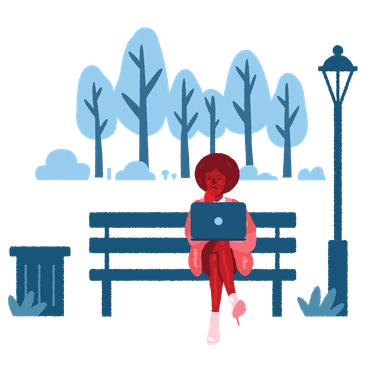 A woman sitting on a bench with a laptop - Cherry style illustration