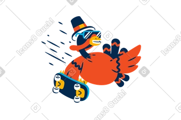 A cartoon turkey with a skateboard in his hand PNG, SVG