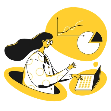 A woman analyzing data on a laptop - Taxi style illustration