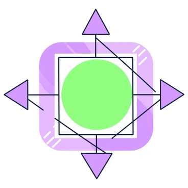 A composition featuring geometric shapes arranged to symbolize the themes of the "22nd Amendment." In the center, a large, green square represents stability, surrounded by smaller purple triangles that point outward, evoking a sense of movement and change. Lines connect the shapes, creating a web-like structure that signifies interconnectedness. In the background, a gradient pattern alternates between the two colors, enhancing the visual depth of the piece. The overall layout conveys a dynamic interplay of authority and limitations within a political context.
