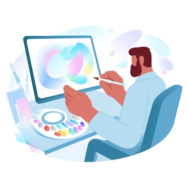 An artist selecting colors from a palette to apply to a digital illustration on screen