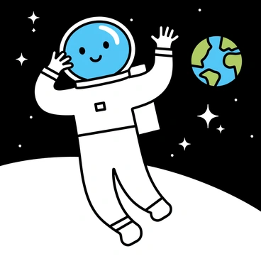 An astronaut floating in space waving 'Hello' with Earth in the background