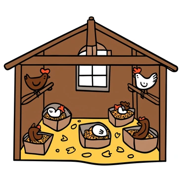 The cozy interior of a henhouse with nesting boxes and roosting hens