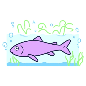 An electric fish is swimming through water, emitting waves of electric field lines that radiate outward. The fish is sleek and elongated, with fins that are gracefully spread out. The water is depicted with gentle ripples around the fish, illustrating its movement. The electric field lines are shown as curving, green and purple lines emanating from the fish's body, indicating the strength and direction of the electric field. The background features small aquatic plants swaying gently in the water currents, adding to the underwater scene.