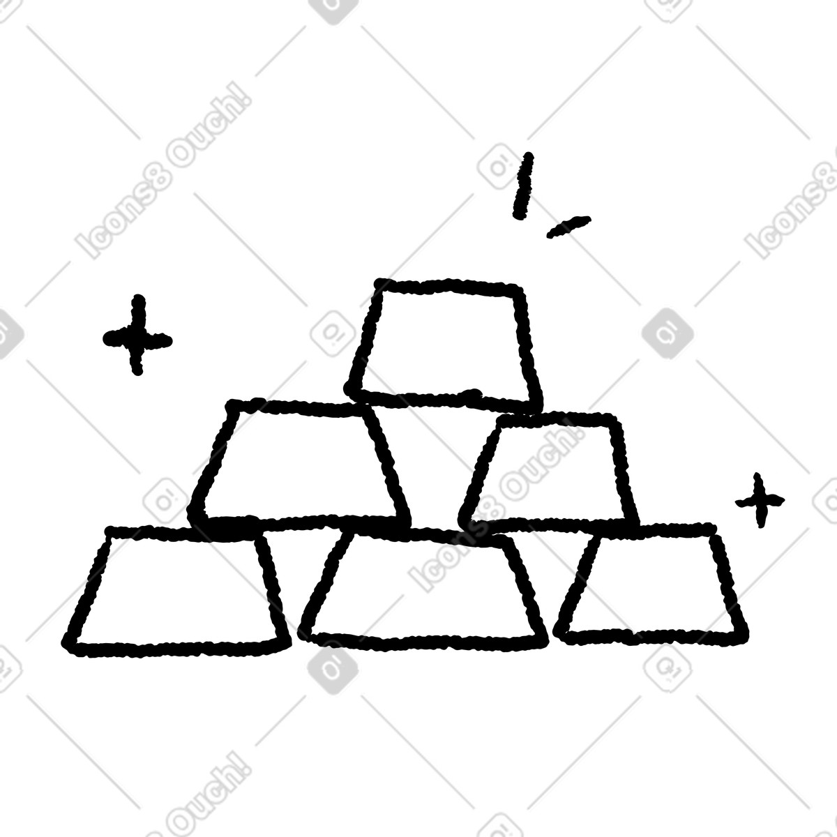 Illustration Gold bars stacked pyramid with sparkles symbolizing wealth and investment dans le style Black Chalk à télécharger aux formats PNG, SVG