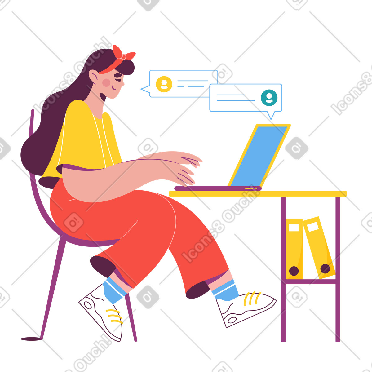下载 Sammy 风格的 Online chatting via laptop, remote conversation and networking 插画，支持 PNG、SVG 格式