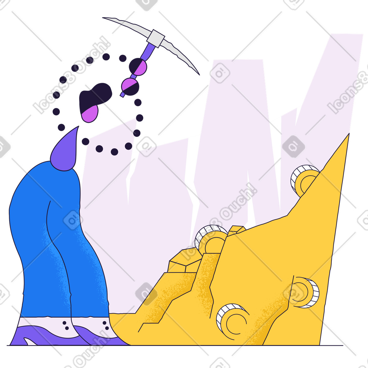 Persona con il piccone che estrae oro illustrazione in stile Conifer scarica in PNG, SVG