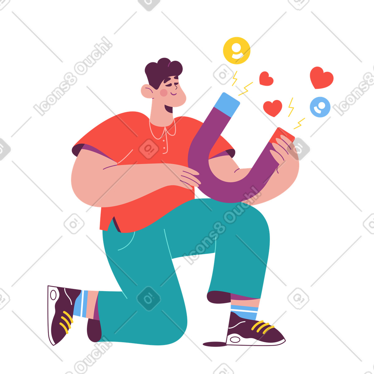 Ilustração de Attracting likes and followers with magnet, Increasing social media engagement em no estilo Sammy para baixar em PNG, SVG