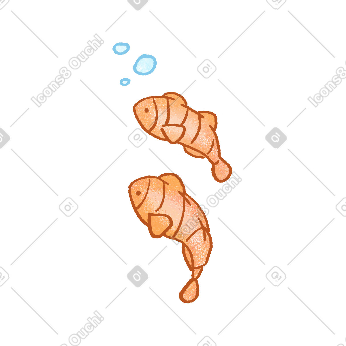 Pesce arancione con bollicine illustrazione in stile Hue scarica in PNG, SVG