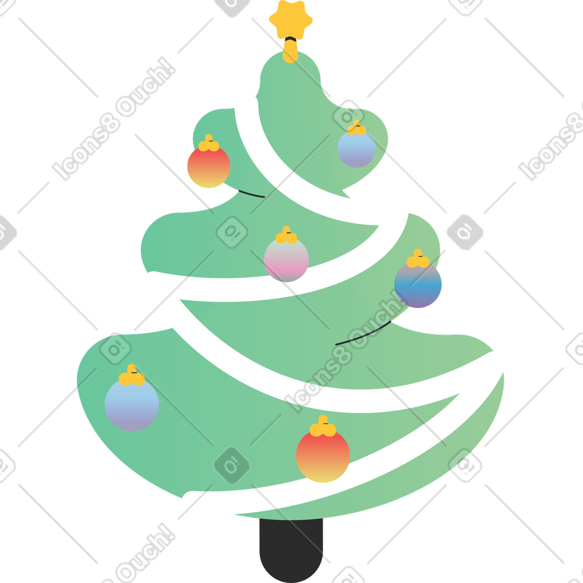 Marginalia スタイルの 飾られたクリスマスツリー のイラストをPNG、SVG形式でダウンロード