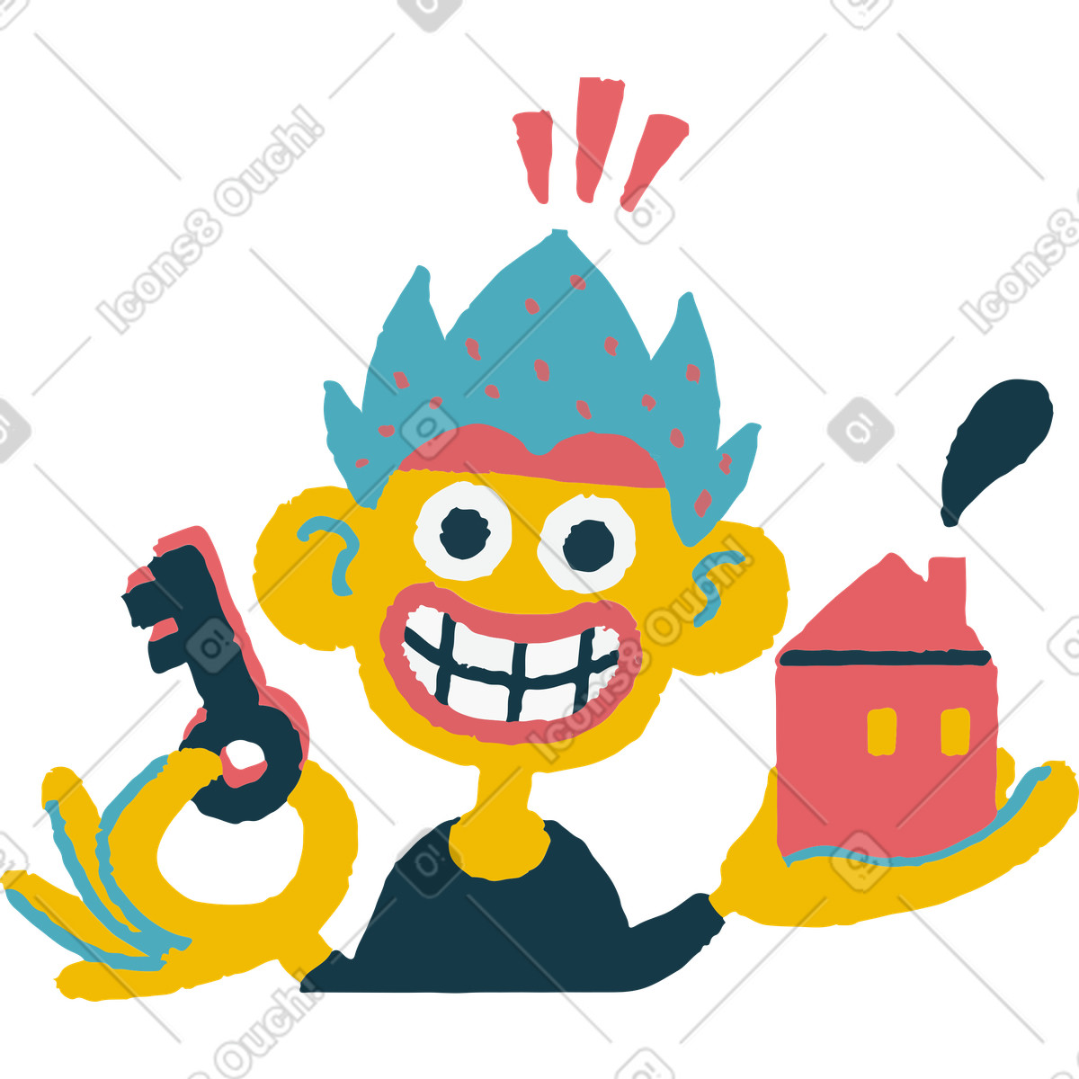 Smiling character with house and access key, Property security or sign in concept illustration Flamenco style download PNG, SVG