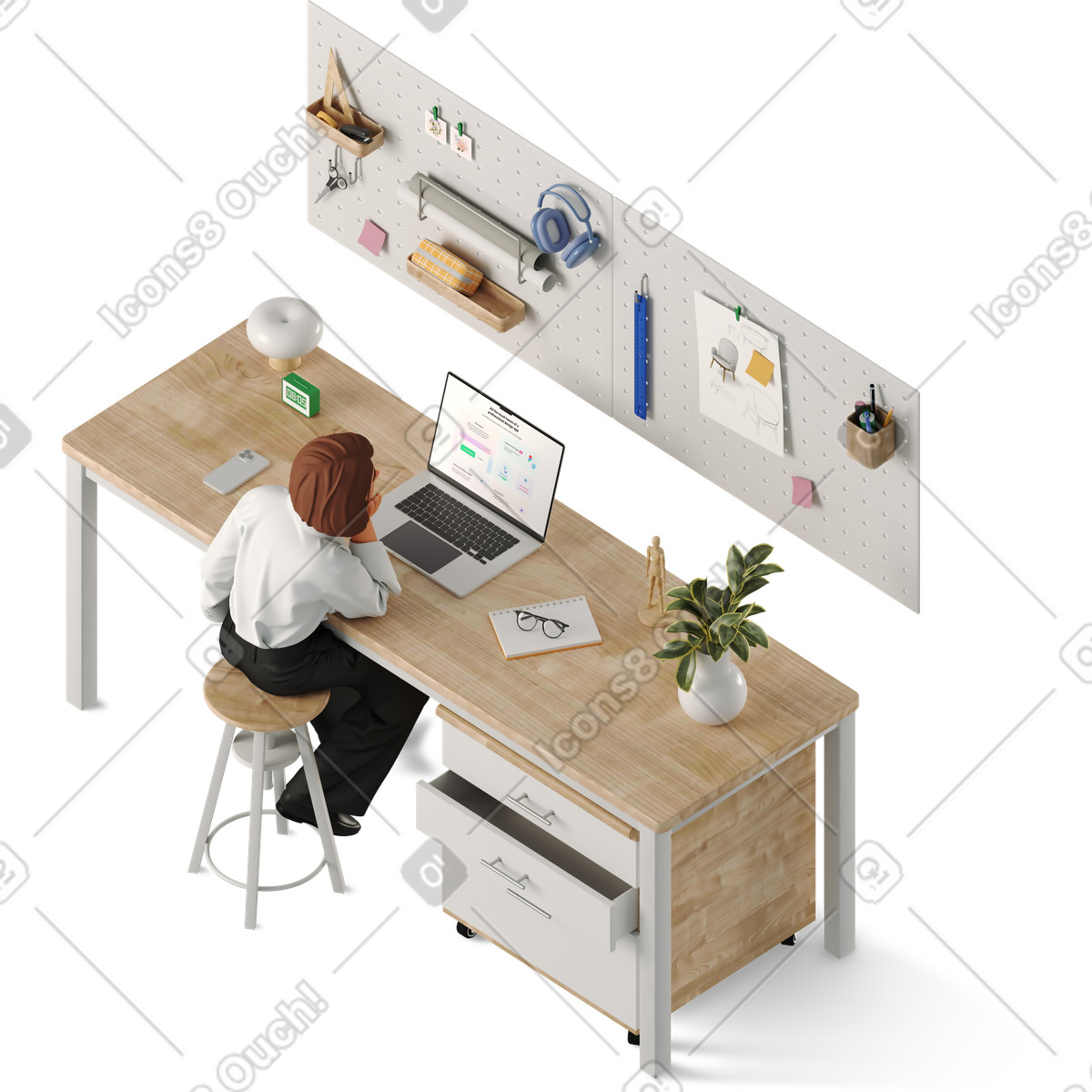 Иллюстрация Woman at design desk в стиле 3D Business — скачать в форматах PNG, SVG