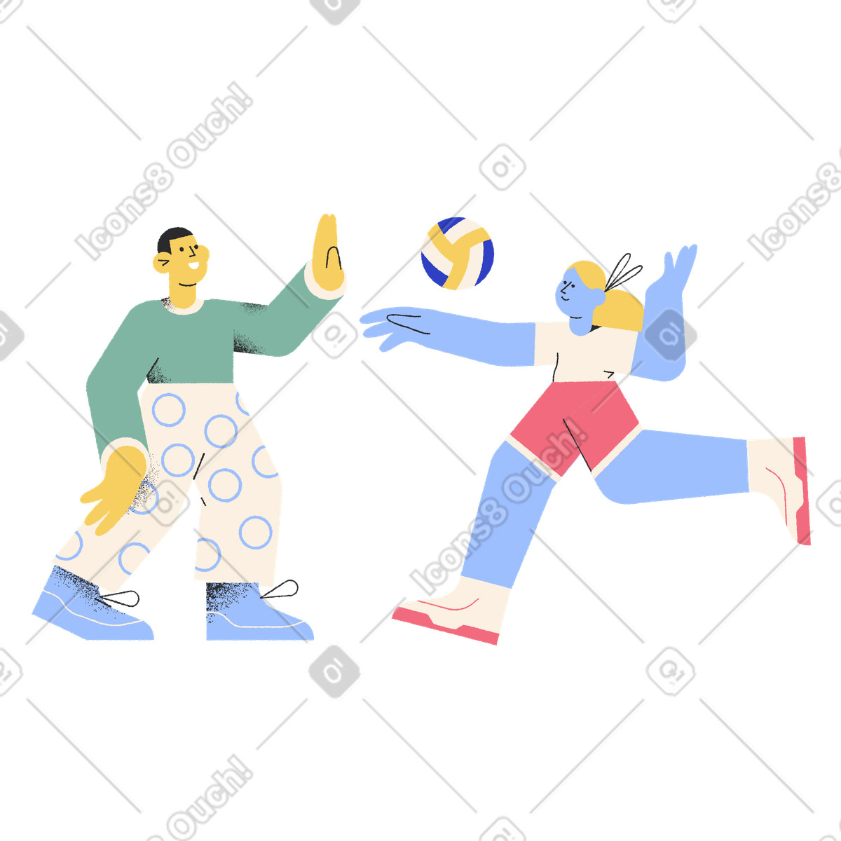Illustration Un homme et une femme jouent au volley-ball dans le style Pablo à télécharger aux formats PNG, SVG
