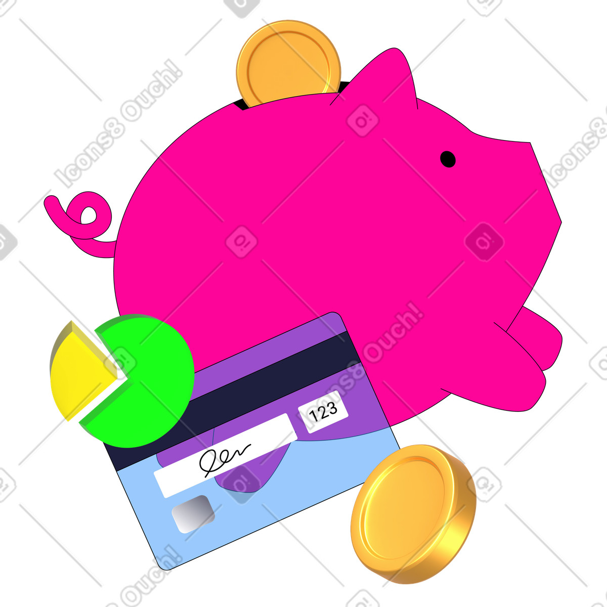 Personal finance management with piggy bank illustration in Pop style download in PNG, SVG