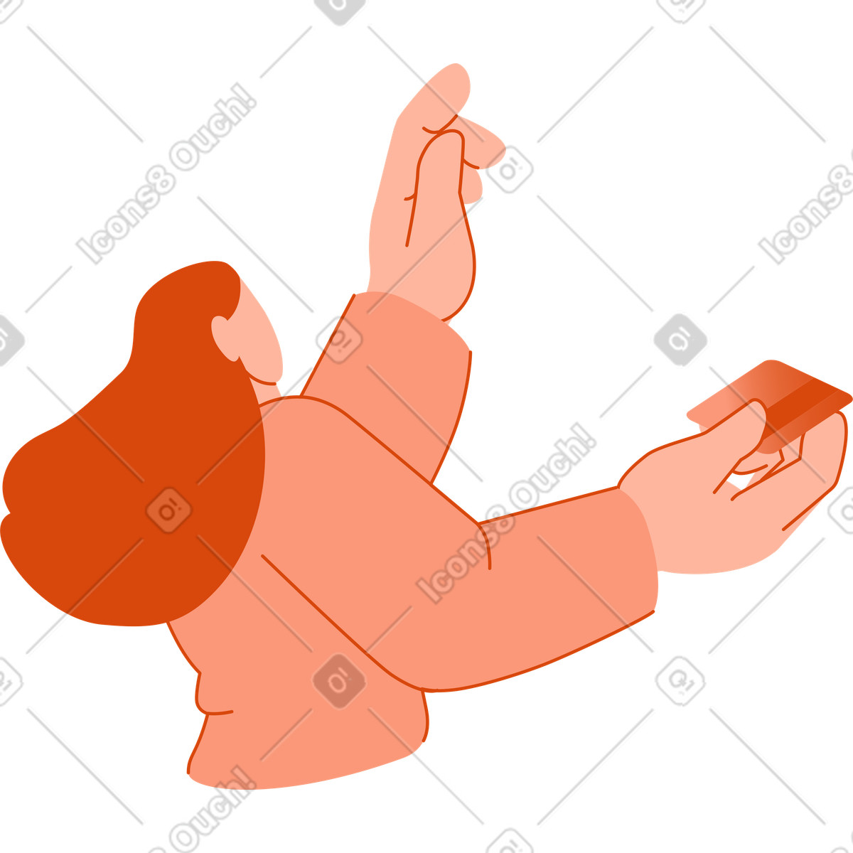 Frau mit einer bankkarte in der hand, seitenansicht-Illustration im Orange-Stil als Download PNG, SVG