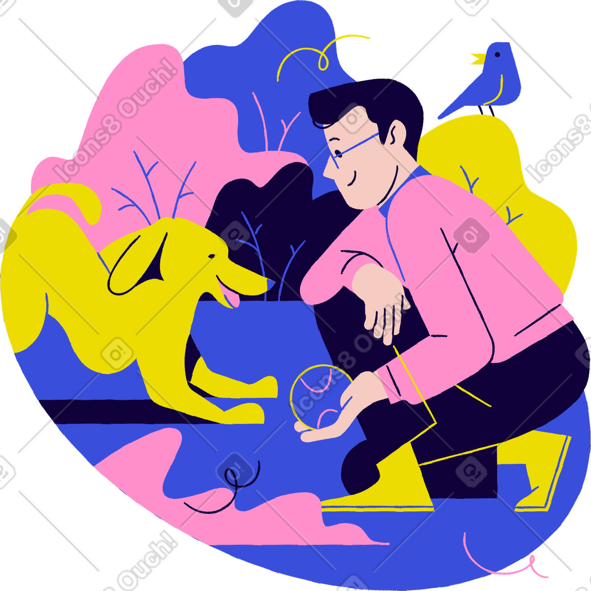 下载 Holidays 风格的 Man playing with a dog 插画，支持 PNG、SVG 格式