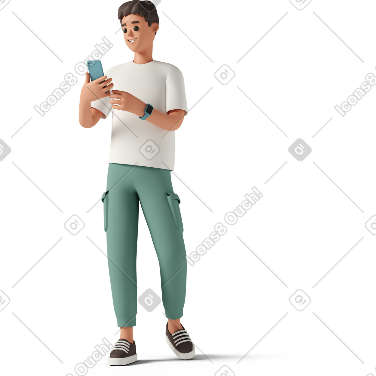 Young man holding blue smartphone-Illustration im 3D Casual life-Stil als Download in PNG, SVG