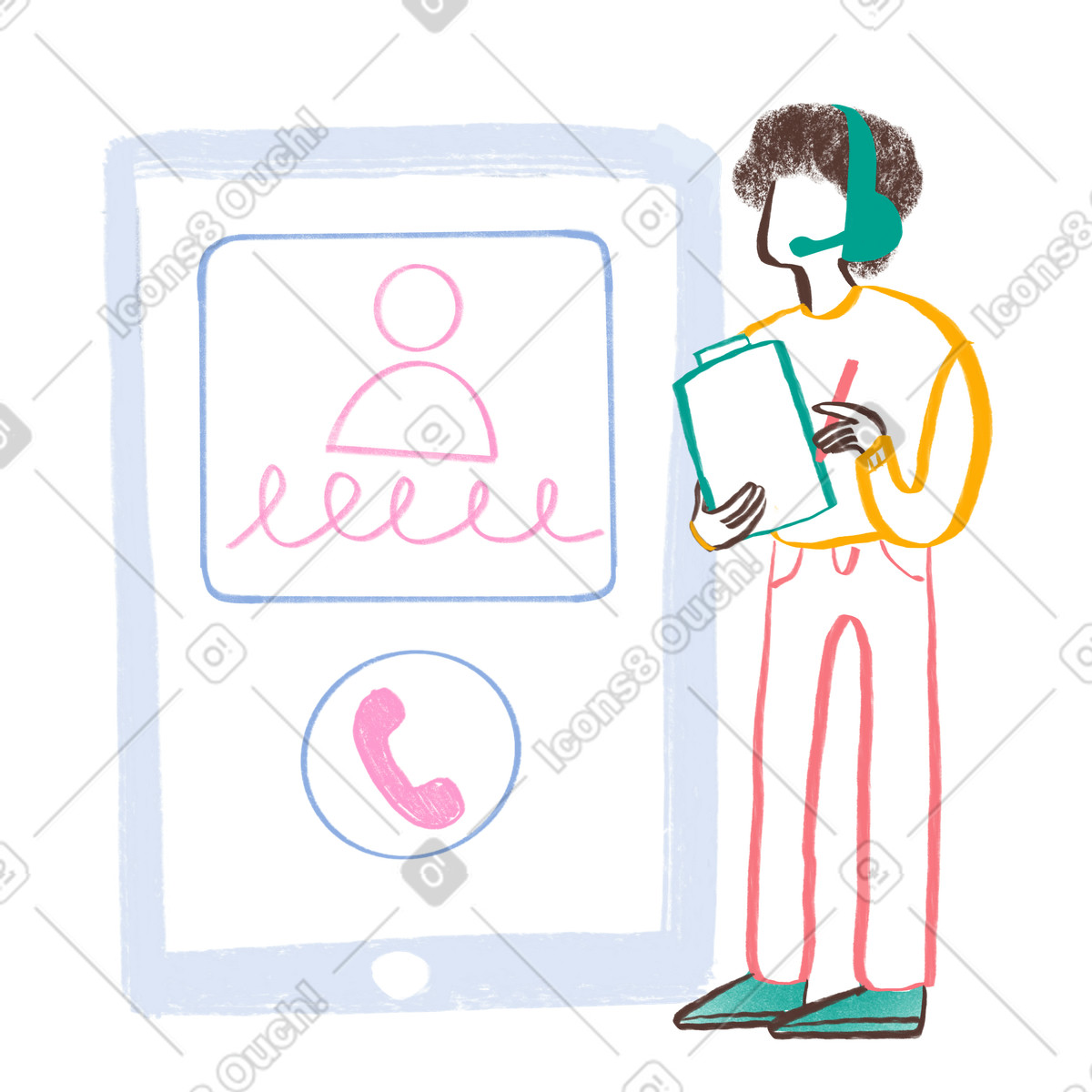 Illustration Man giving online support dans le style Company à télécharger aux formats PNG, SVG