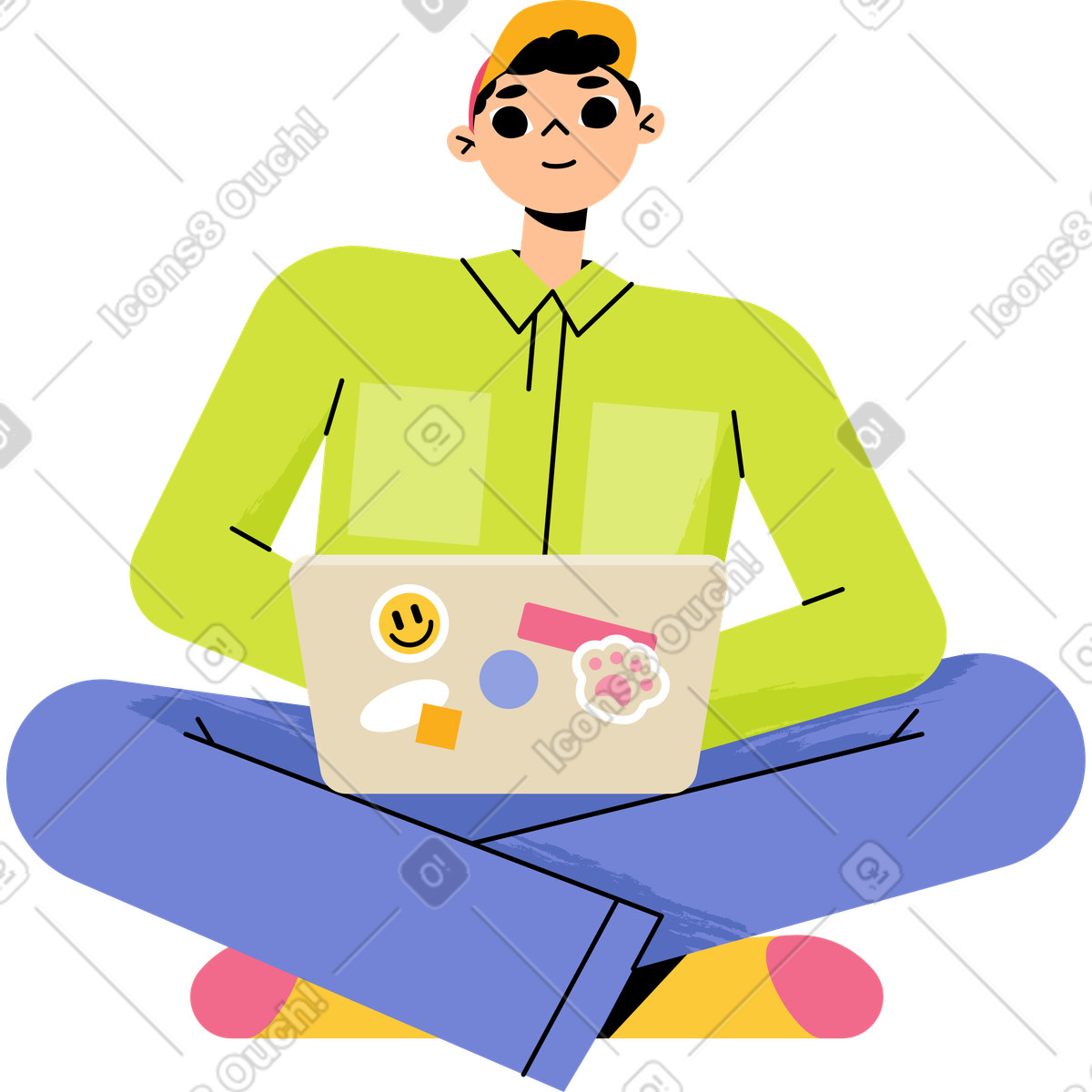 Ilustración Chico con gorra laptop en estilo Juicy a descargar en PNG y SVG