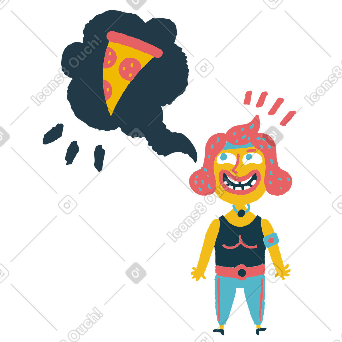 Ich wünschte, könnte jetzt pizza essen-Illustration im Flamenco-Stil als Download in PNG, SVG