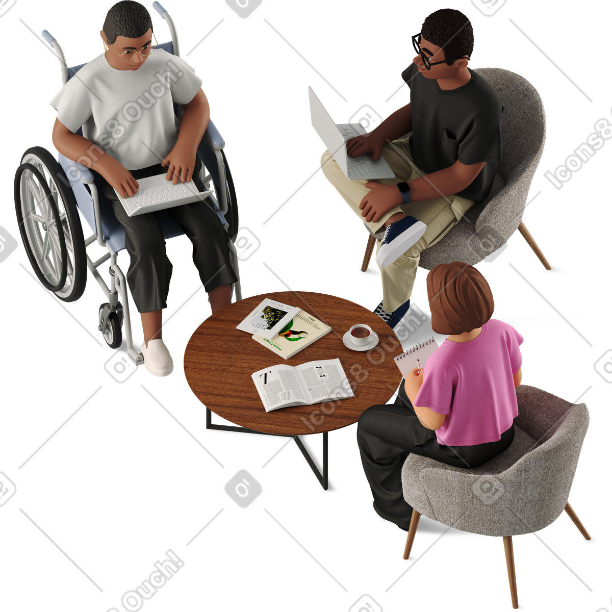 3D Business 스타일의 Three colleagues meeting at work 일러스트레이션 PNG, SVG 다운로드