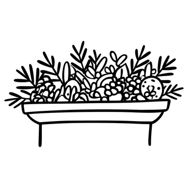 A decorative arrangement featuring multiple pine cones nestled among lush evergreen branches on a simple mantel. The pine cones vary in size, some large and open while others are small and closed. The evergreen branches are rich and full, with a few small twigs interspersed. The mantel is plain and uncluttered, serving as a backdrop to the natural arrangement. Small decorative elements, such as a few sprigs of holly with berries, are scattered throughout the arrangement for added detail.