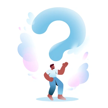 A character is standing beneath a large cloud shaped like a question mark. The character is wearing a colorful outfit and has a curious posture while gazing upward. The sky is filled with gradient pastel colors, creating a dreamy atmosphere around the scene. The cloud is fluffy and seems to float gently in the air, contrasting with the vibrant background. Surrounding the character are gentle shapes and soft abstractions that enhance the feeling of wonder.