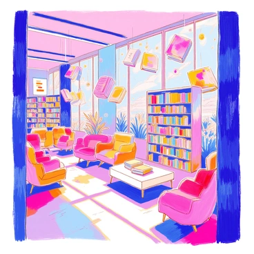 A high-tech library features "floating books" suspended in mid-air, creating an illusion of weightlessness. "Digital screens" are embedded into sleek, modern walls, displaying various information and interactive content. Readers are engaged with "holograms" that project 3D images, allowing for immersive learning experiences. The floor is polished and reflects the light from "LED fixtures" that illuminate the space. Seating areas consist of comfortable chairs with built-in technology to access virtual resources.