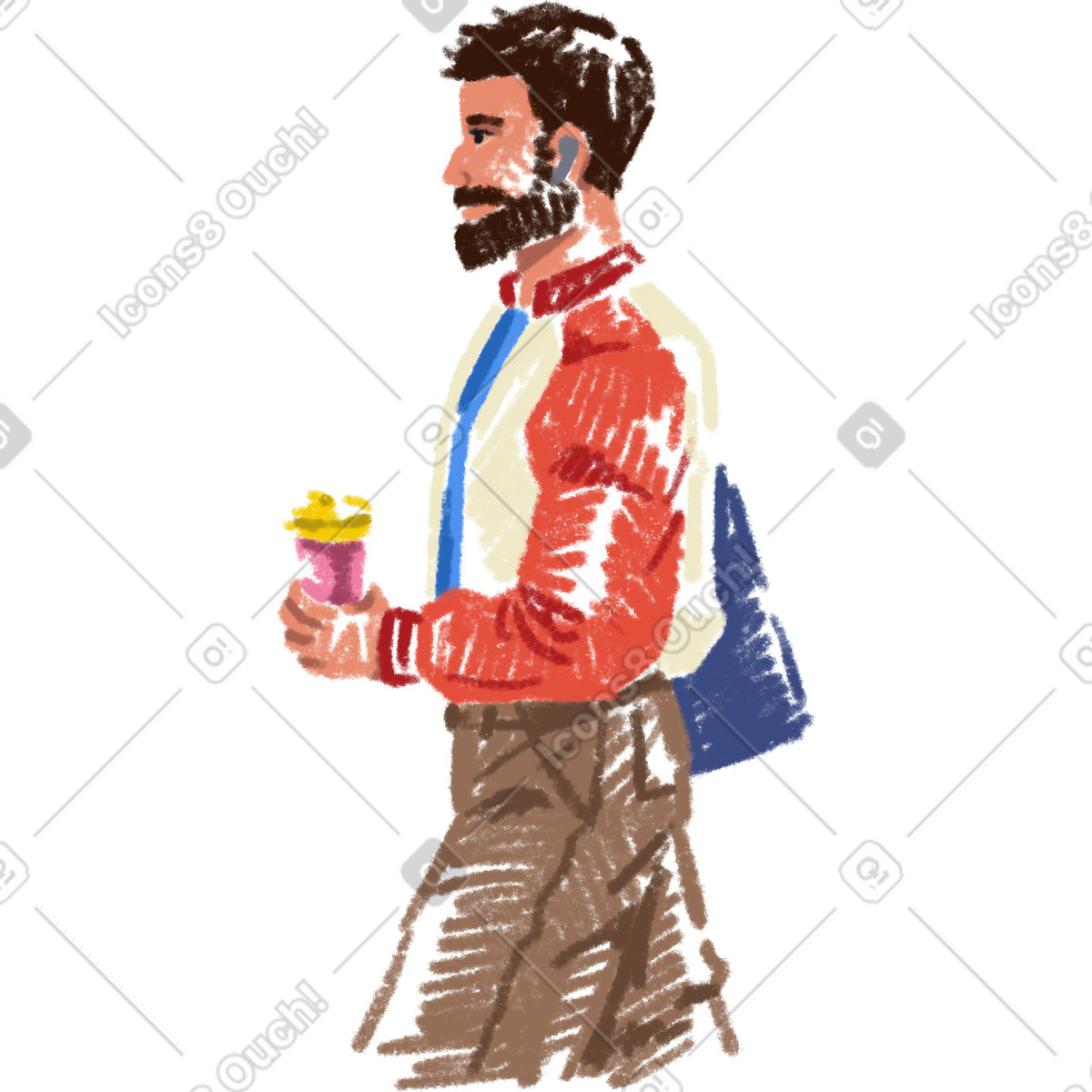 Ilustración Man with a hot mug en estilo Sketchbook descargar en PNG y SVG