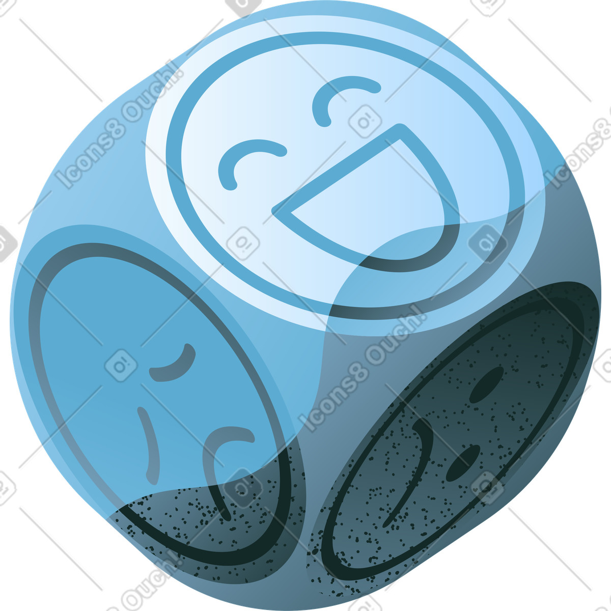 Blue playing dice cube with emoji faces illustration in Concept style download in PNG, SVG