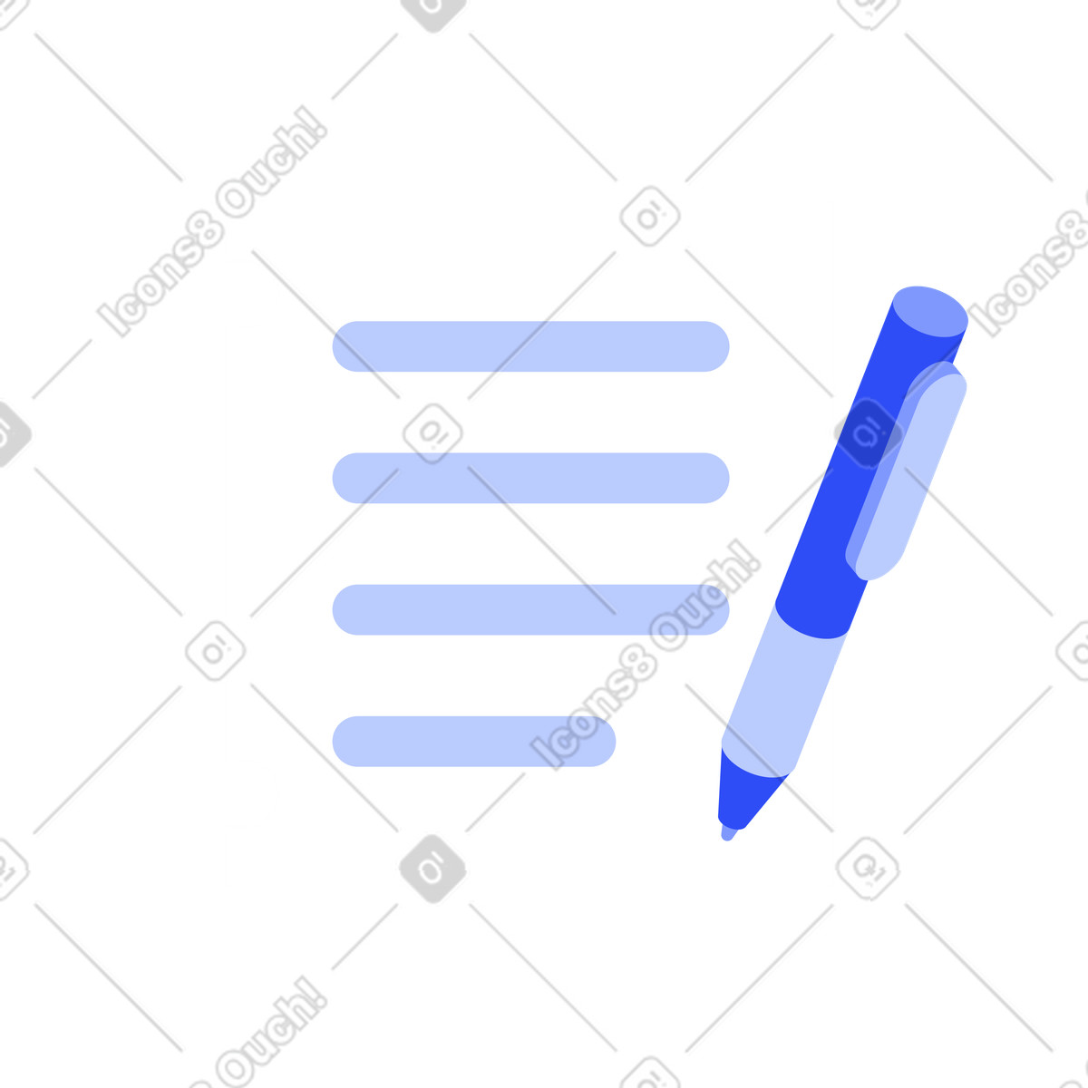 Illustration Page de cahier avec stylo bleu, écriture et prise notes dans le style System à télécharger aux formats PNG, SVG