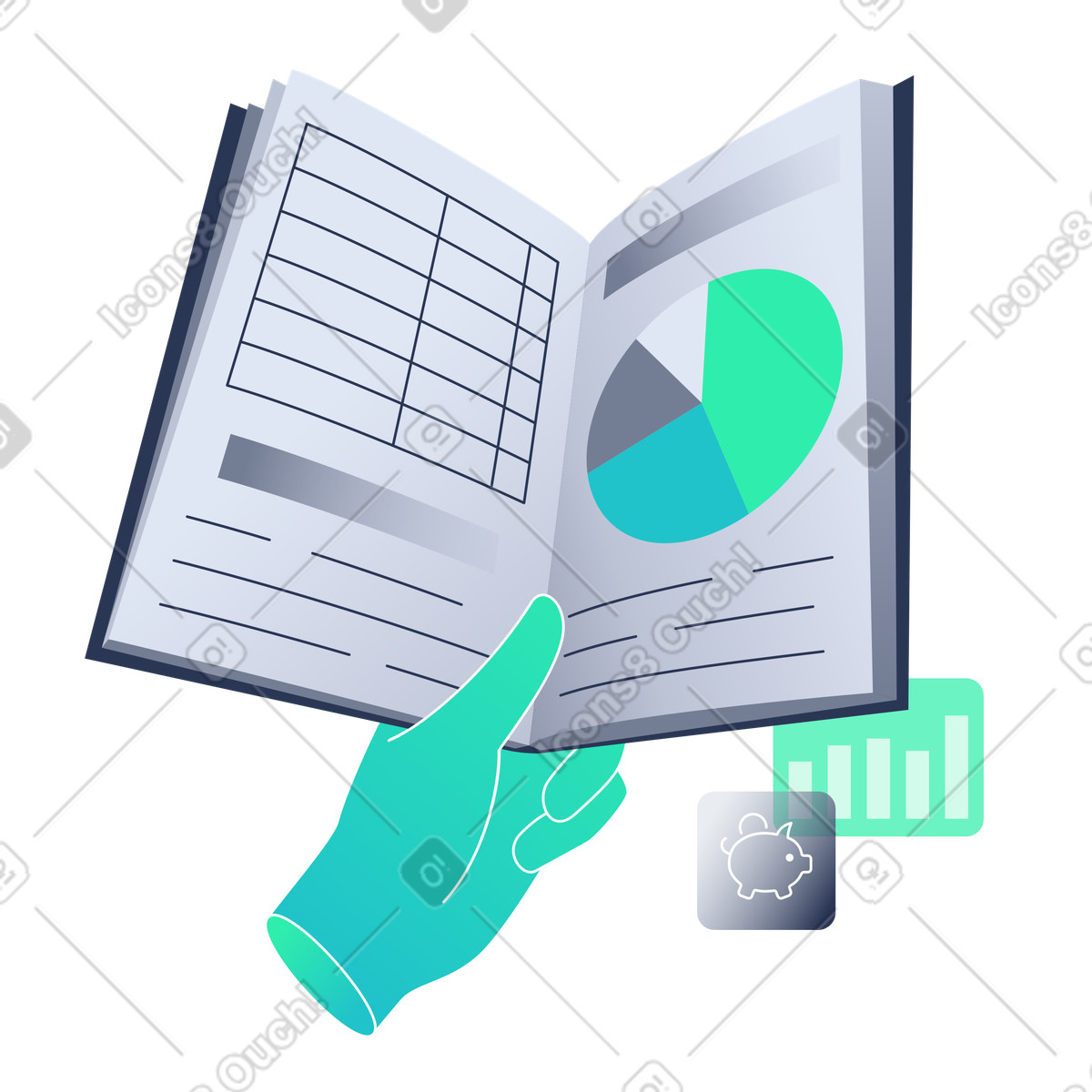 Financial literacy, a book on finance illustration in Lucent style download in PNG, SVG