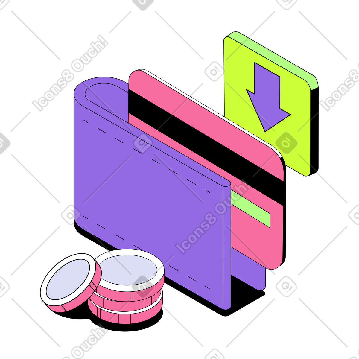 Ilustração de Reabasteça a carteira com cartão bancário e moedas em no estilo Project para baixar em PNG, SVG
