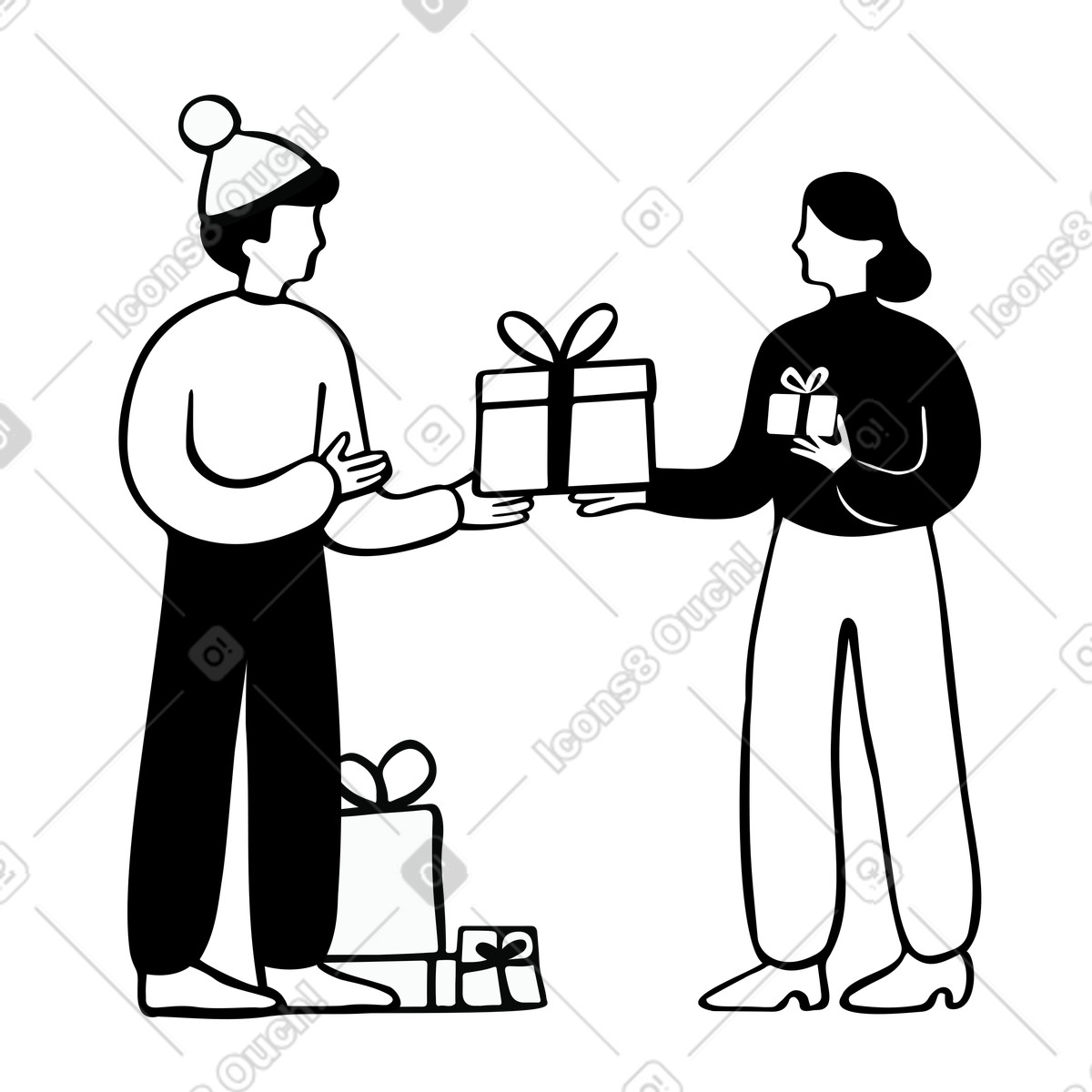 Ilustração de Troca presentes durante o natal e ano novo em no estilo Journal para baixar em PNG, SVG
