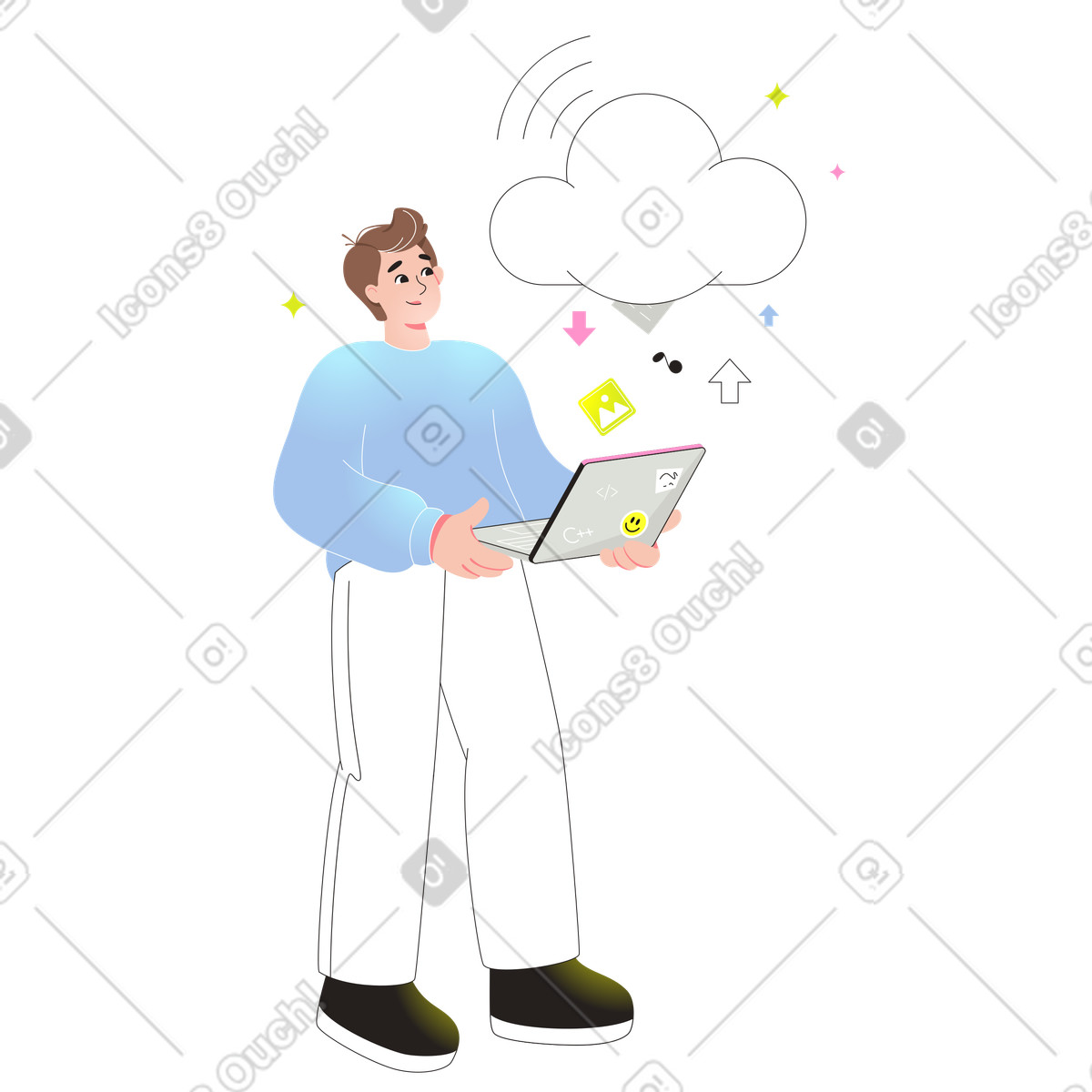 Ilustração de Homem carrega dados para a nuvem em no estilo Like baixar em PNG, SVG