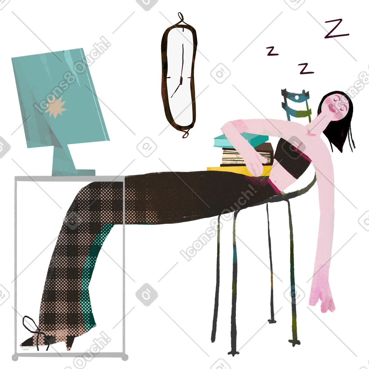 Fabulous 스타일의 야근 일러스트레이션 PNG, SVG 다운로드