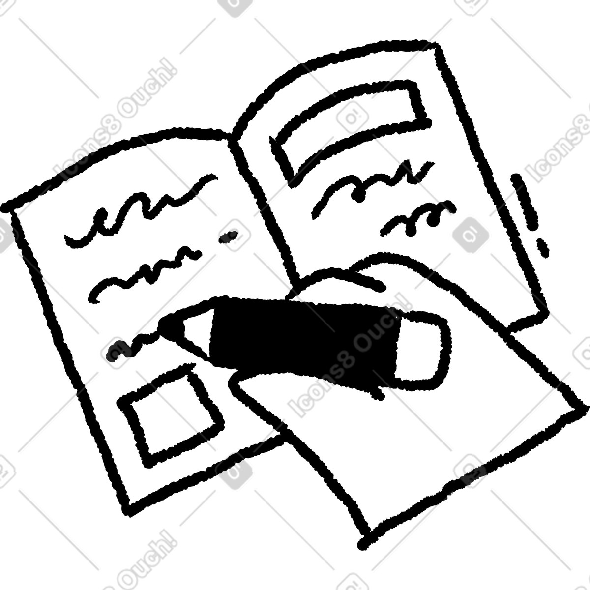 Notebook handwriting with pencil and open pages for homework study-Illustration im Black Chalk-Stil als Download in PNG, SVG