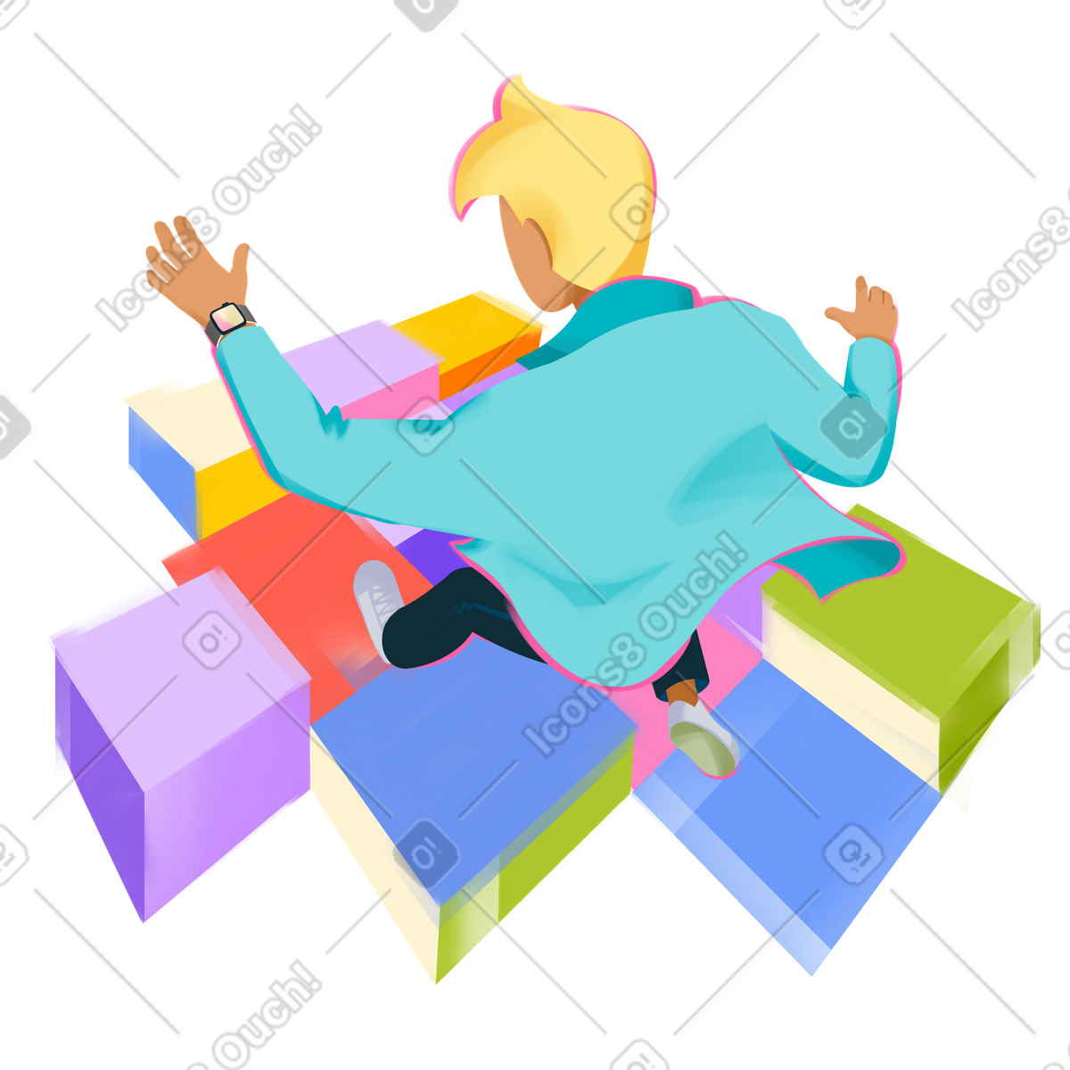 Иллюстрация Virtual reality explorer in a world of geometric shapes в стиле Dynamic — скачать в форматах PNG, SVG