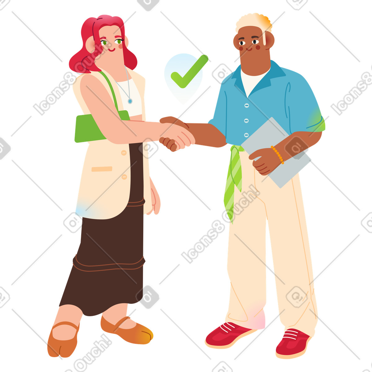 Fizzy 스타일의 Team members greeting each other, Business deal or collaboration 일러스트레이션 PNG, SVG 다운로드